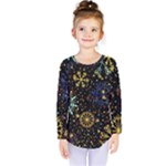 Gold Teal Snowflakes Gold Abstract Christmas Kids  Long Sleeve T-Shirt