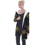 Gold Teal Snowflakes Gold Abstract Christmas Longline Hooded Cardigan