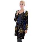 Gold Teal Snowflakes Gold Abstract Christmas Hooded Pocket Cardigan