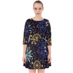 Gold Teal Snowflakes Gold Abstract Christmas Smock Dress