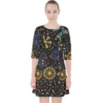 Gold Teal Snowflakes Gold Abstract Christmas Quarter Sleeve Pocket Dress