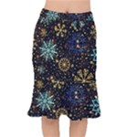 Gold Teal Snowflakes Gold Abstract Christmas Short Mermaid Skirt