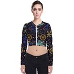 Gold Teal Snowflakes Gold Abstract Christmas Long Sleeve Zip Up Bomber Jacket