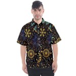 Gold Teal Snowflakes Gold Abstract Christmas Men s Short Sleeve Shirt