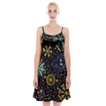 Gold Teal Snowflakes Gold Abstract Christmas Spaghetti Strap Velvet Dress