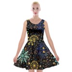 Gold Teal Snowflakes Gold Abstract Christmas Velvet Skater Dress