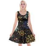 Gold Teal Snowflakes Gold Abstract Christmas Reversible Velvet Sleeveless Dress