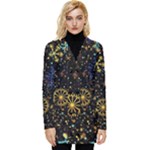 Gold Teal Snowflakes Gold Abstract Christmas Button Up Hooded Coat 