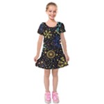 Gold Teal Snowflakes Gold Abstract Christmas Kids  Short Sleeve Velvet Dress