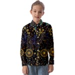 Gold Teal Snowflakes Gold Abstract Christmas Kids  Long Sleeve Shirt