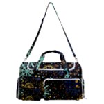 Gold Teal Snowflakes Gold Abstract Christmas Sports Gym Duffle Bag with Shoe Compartment