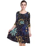 Gold Teal Snowflakes Gold Abstract Christmas Quarter Sleeve Waist Band Dress