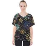 Gold Teal Snowflakes Gold Abstract Christmas V-Neck Dolman Drape Top