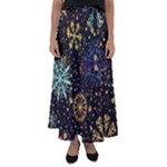 Gold Teal Snowflakes Gold Abstract Christmas Flared Maxi Skirt