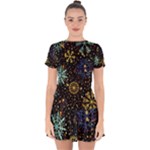 Gold Teal Snowflakes Gold Abstract Christmas Drop Hem Mini Chiffon Dress