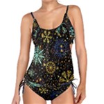 Gold Teal Snowflakes Gold Abstract Christmas Tankini Set