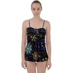 Gold Teal Snowflakes Gold Abstract Christmas Babydoll Tankini Set