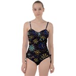 Gold Teal Snowflakes Gold Abstract Christmas Sweetheart Tankini Set