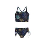 Gold Teal Snowflakes Gold Abstract Christmas Girls  Tankini Swimsuit