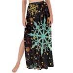 Gold Teal Snowflakes Gold Abstract Christmas Maxi Chiffon Tie-Up Sarong