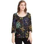 Gold Teal Snowflakes Gold Abstract Christmas Chiffon Quarter Sleeve Blouse