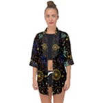 Gold Teal Snowflakes Gold Abstract Christmas Open Front Chiffon Kimono