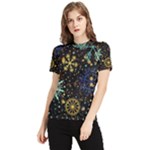 Gold Teal Snowflakes Gold Abstract Christmas Women s Short Sleeve Rash Guard