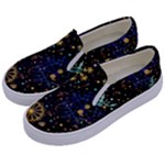 Gold Teal Snowflakes Gold Abstract Christmas Kids  Canvas Slip Ons