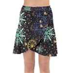 Gold Teal Snowflakes Gold Abstract Christmas Wrap Front Skirt