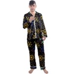 Gold Teal Snowflakes Gold Abstract Christmas Men s Long Sleeve Satin Pajamas Set