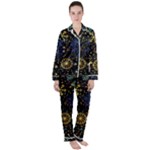 Gold Teal Snowflakes Gold Abstract Christmas Women s Long Sleeve Satin Pajamas Set	