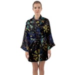 Gold Teal Snowflakes Gold Abstract Christmas Long Sleeve Satin Kimono