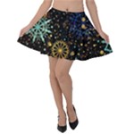 Gold Teal Snowflakes Gold Abstract Christmas Velvet Skater Skirt