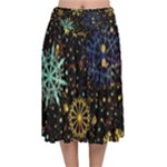 Gold Teal Snowflakes Gold Abstract Christmas Velvet Flared Midi Skirt