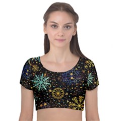 Velvet Short Sleeve Crop Top  