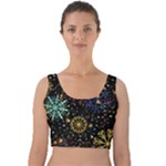 Gold Teal Snowflakes Gold Abstract Christmas Velvet Crop Top