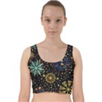 Gold Teal Snowflakes Gold Abstract Christmas Velvet Racer Back Crop Top