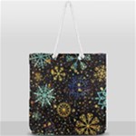 Gold Teal Snowflakes Gold Abstract Christmas Full Print Rope Handle Tote (Large)