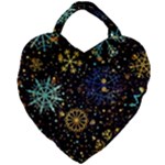 Gold Teal Snowflakes Gold Abstract Christmas Giant Heart Shaped Tote