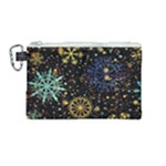 Gold Teal Snowflakes Gold Abstract Christmas Canvas Cosmetic Bag (Medium)