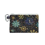 Gold Teal Snowflakes Gold Abstract Christmas Canvas Cosmetic Bag (Small)