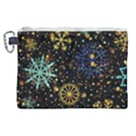 Gold Teal Snowflakes Gold Abstract Christmas Canvas Cosmetic Bag (XL)