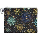 Gold Teal Snowflakes Gold Abstract Christmas Canvas Cosmetic Bag (XXL)