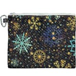 Gold Teal Snowflakes Gold Abstract Christmas Canvas Cosmetic Bag (XXXL)