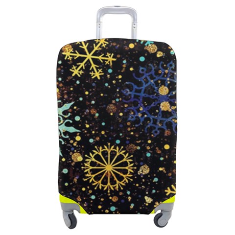 Gold Teal Snowflakes Gold Abstract Christmas Luggage Cover (Medium) from ArtsNow.com