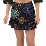 Gold Teal Snowflakes Gold Abstract Christmas Fishtail Mini Chiffon Skirt