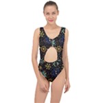 Gold Teal Snowflakes Gold Abstract Christmas Center Cut Out Swimsuit