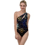 Gold Teal Snowflakes Gold Abstract Christmas To One Side Swimsuit