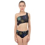 Gold Teal Snowflakes Gold Abstract Christmas Spliced Up Two Piece Swimsuit