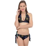 Gold Teal Snowflakes Gold Abstract Christmas Tie It Up Bikini Set